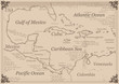 Vintage Caribbean central america map illustration