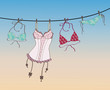 Pantie, bra and lingerie hanging on rope Pantie, bra and lingerie hanging on rope