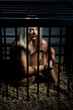 bondage style with beautiful nude slave girl locked in cage