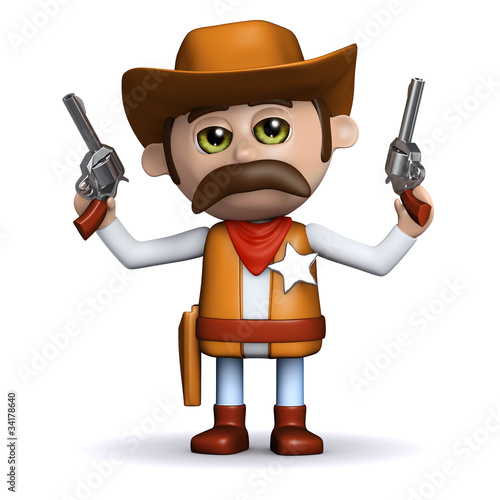 Illustration: 3d Sheriff shoots both guns in the air 3d Sheriff shoots both guns in the air