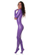 Sexy Female Wearing Purple Shiny Catsuit in The Studio