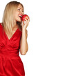 woman and red apple
