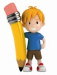 3D Render of Little Boy and Big Pencil