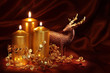 Christmas candles and decoration on a brown background Christmas candles and decoration on a brown background