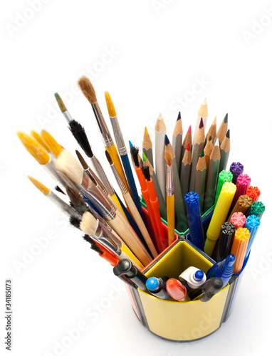 Photo: Table set for painting isolated on white. Table set for painting isolated on white.
