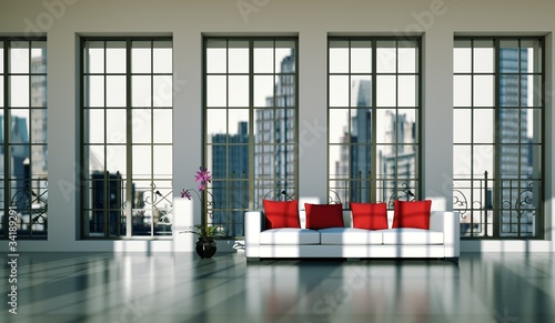 Photo: Wohndesign - weisses Sofa im Loft Wohndesign - weisses Sofa im Loft