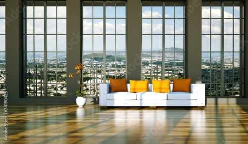Photo: Wohndesign, Sofa vor großer Fensterfront Wohndesign, Sofa vor großer Fensterfront