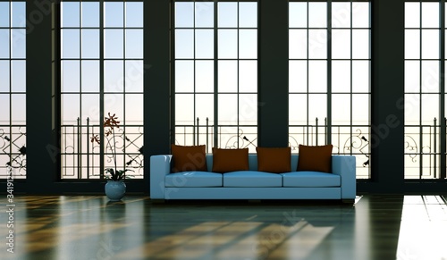 Photo: Wohndesign - Sofa vor Fensterfront Wohndesign - Sofa vor Fensterfront