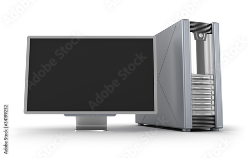 Illustration: Server case and display isolated on white Server case and display isolated on white