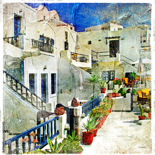  streets of Santorini - artwork in painting style
