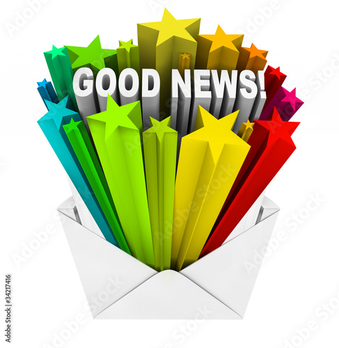 Illustration: Good News Arrives in Open Envelope and Letter Good News Arrives in Open Envelope and Letter