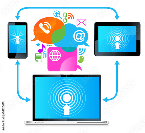 Vector: laptop phone tablet Connection laptop phone tablet Connection
