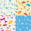Sea funny seamless patterns set Sea funny seamless patterns set