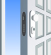 Single white door open, detail