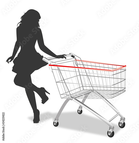 Vector: Silhouette di donna con carrello della spesa Silhouette di donna con carrello della spesa