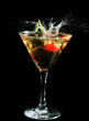Cherry in a glass with champagne