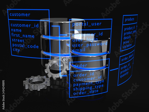 Illustration: rendered concept of a dark glowing database table structure rendered concept of a dark glowing database table structure