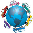 cars around earth globe