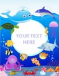 Sea life cartoon with blank sign