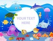 Sea life cartoon with blank sign