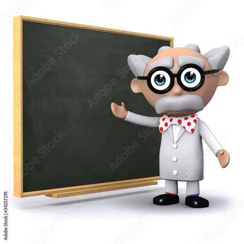 Illustration: 3d Mad Scientist shows his results on the blackboard 3d Mad Scientist shows his results on the blackboard