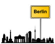 Berlin Ortsschild mit Skyline