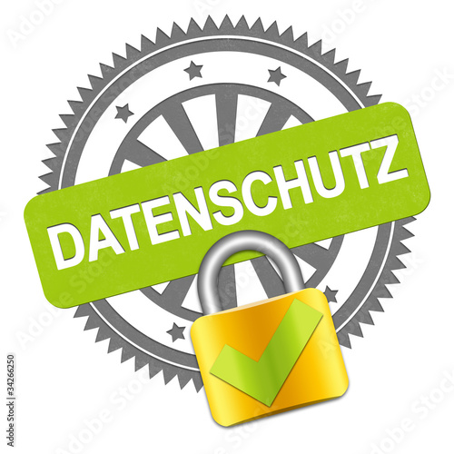 Illustration: Datenschutz Stempel + Sicherheitsschloss Datenschutz Stempel + Sicherheitsschloss