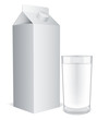 Blank milk pack and glass of milk.