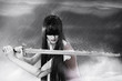 Fashion portrait of young pretty woman fighter