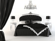Modern bedroom and royal furniture. chandelier. Opened curtain Modern bedroom and royal furniture. chandelier. Opened curtain
