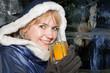 Happy woman in ice-bar