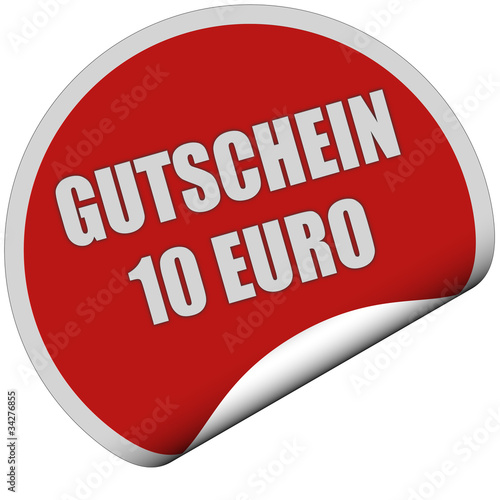 Illustration: Sticker rot rund curl unten GUTSCHEIN 10 EURO Sticker rot rund curl unten GUTSCHEIN 10 EURO