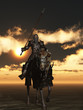 Don Quixote in rusty armour on flea bitten charger