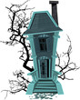 Haunted halloween witch house isolated on white background