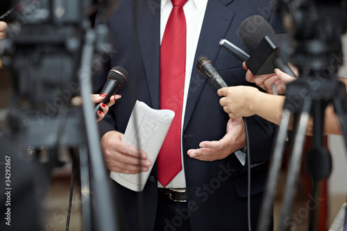 Photo: business meeting conference journalism microphones business meeting conference journalism microphones