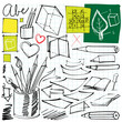 back to school doodles (pen, pencils, book, paper etc.)