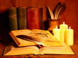Stack old book and candle. Stack old book and candle.