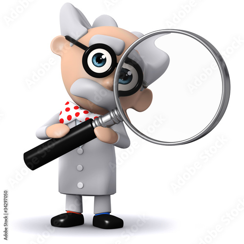 Illustration: 3d Mad Scientist can see you through his magnifier 3d Mad Scientist can see you through his magnifier