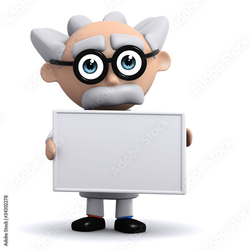Illustration: 3d Mad Scientist holds a blank board 3d Mad Scientist holds a blank board