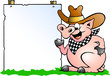 Hand-drawn Vector illustration of an Pig Chef in front of a sign Hand-drawn Vector illustration of an Pig Chef in front of a sign