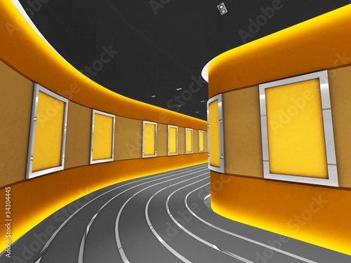 Illustration: Silver picture frames in a modern gallery tunnel Silver picture frames in a modern gallery tunnel
