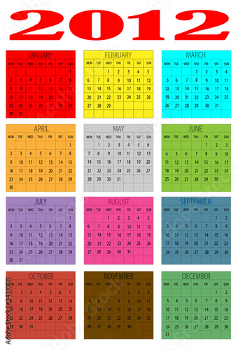 Vetor: Calendario en ingles 2012 Calendario en ingles 2012