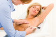 Plastic surgery doctor draw line patient breast