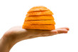 Slices of the orange on the hand