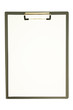 The clipboard whith a sheet of paper on the white
