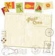 Retro Invitation postcard with SEA stamps - for design and scrap