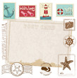 Retro Invitation postcard with SEA stamps - for design and scrap