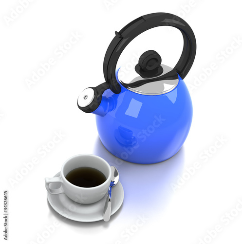 Illustration: Blue Kettle & Coffee Cup Blue Kettle & Coffee Cup