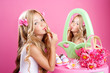 children fashion doll little girl lipstick makeup pink vanity