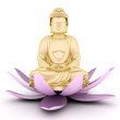 image of a gold statue of Buddha and a lotus flower